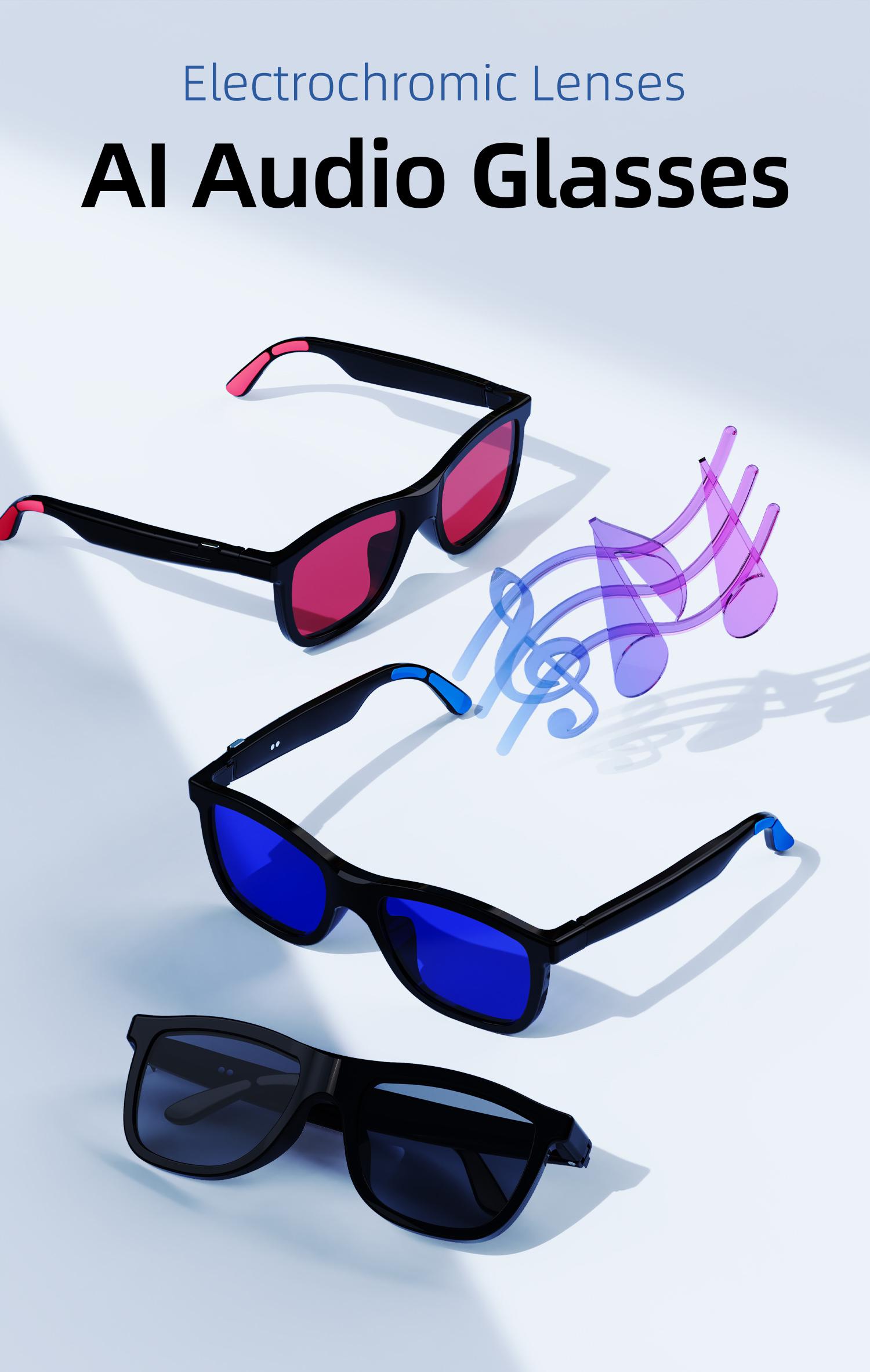 2026 New Smart Glasses 4-level electrochromic sunglasses,Open-Ear Audio,Gifts for Men Women