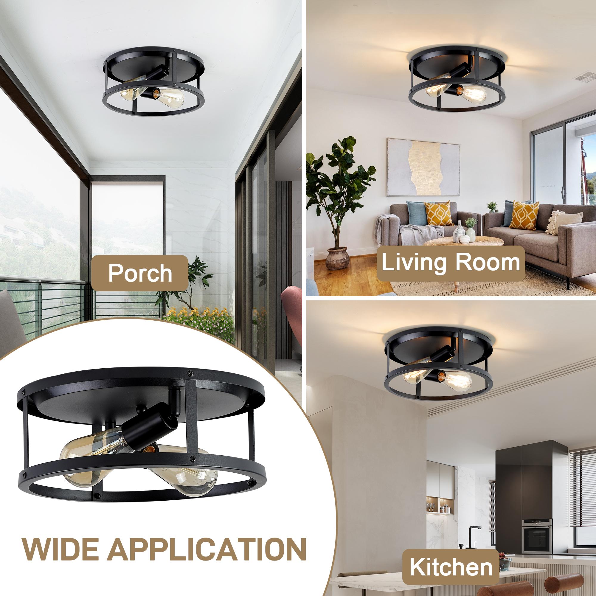 2-pack Black Flush Mount Ceiling Light Fixtures,2-Light E26*2 Base Modern Hallway Light Fixtures Ceiling, Black Light Fixture Ceiling Mount for Farmhouse,Kitchen, Bedroom