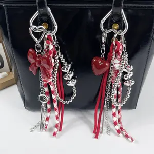 New Angola Red Heart Bag Pendant Creative Multi-element DIY Bow Pendant Woven Rope Decoration|Car Keys & Handbag Accessory Gift|Perfect Gift Idea