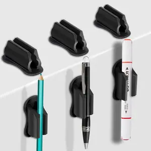 6Pack Black Adhesive Silicone Pen Holder - Sticky Wall & Desk Pencil Marker Holder for Clipboard, Office Teacher Stylus Storage Organizer Supplies