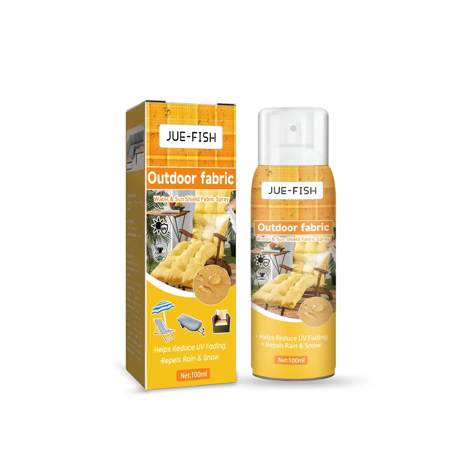 Jue-Fish Scented Silicone Mix Outdoor Fabric Spray - Waterproof, Weather Resistant, Sunscreen, Sun Protection, UV Blocking, UV Prevention, Summer Cooling Home Care Supply for All Ages