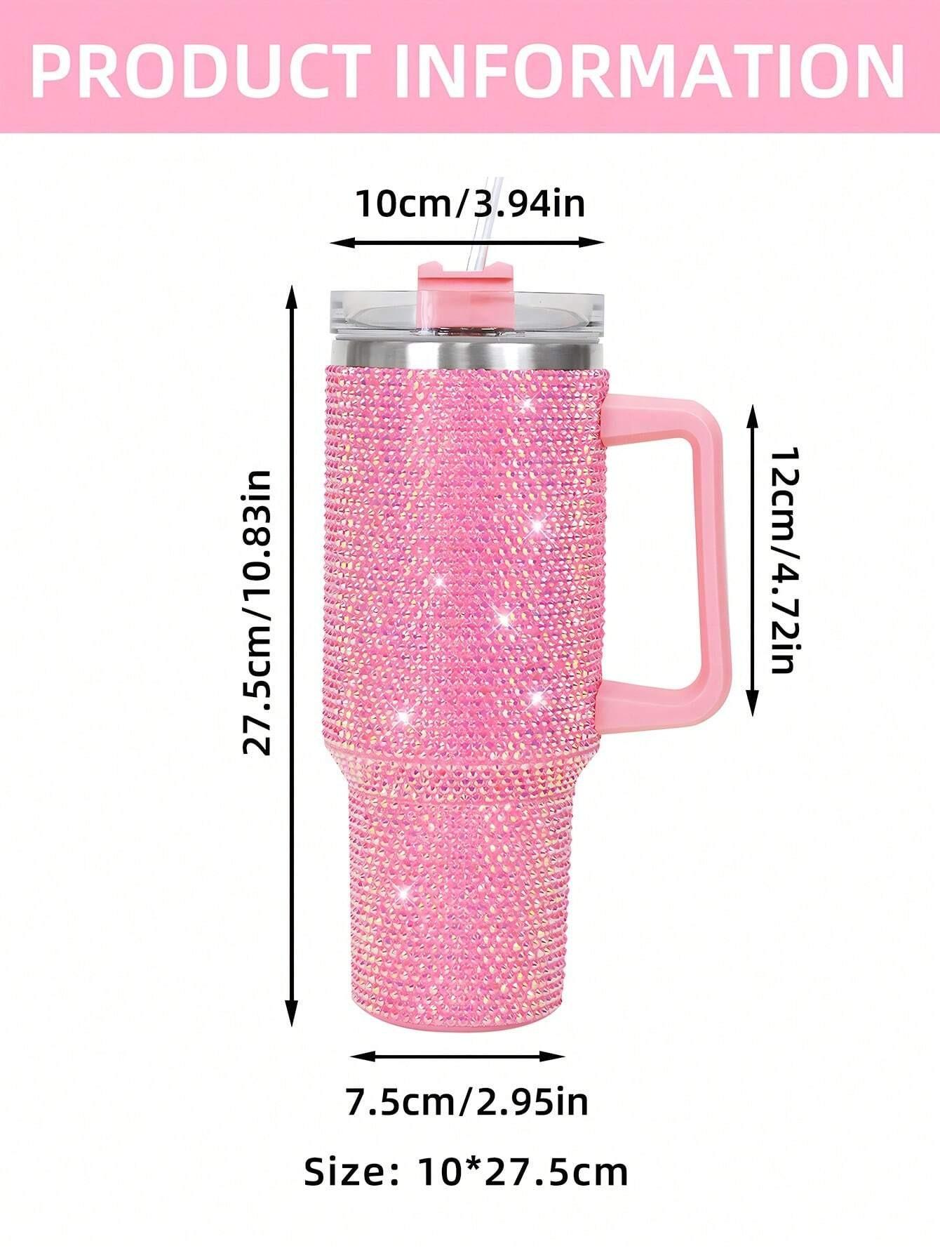40oz Bling Rhinestones Tumbler with Handle - Sparkly Stainless Steel Water Bottle for IceCoffee, Must-Have CarAccessories & GymEssentials, Diamond Studded Cup for Women, Cute Birthday Gifts