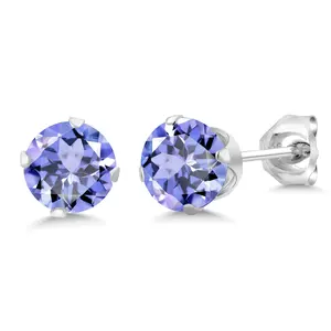 925 Sterling Silver Tanzanite Stud Earrings For Women Men (0.80 Cttw, Gemstone Birthstone, Round Cut 4.5MM)