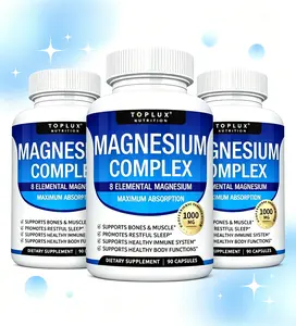 Magnesium Glycinate Complex Supplement 8 Elements 1000mg For Bone, Muscle, Recovery, Energy, Vegetarian 90 Capsules Health Fitness Diet Edible Natural Bathroom Calcium Healthy Immune System Healthy  Healthcare Dietary Vitamin Digestive Enzymes