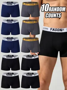10 pcs random men's solid color flat cornered underwear, Elastic waistband, quick drying, comfortable men's underwear, Suitable for casual wear at home, fashionable men's underwear, Soft and suitable for all seasons, Lightweight Underwear