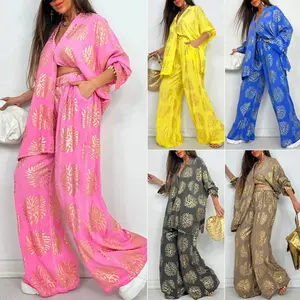 2026 New European and American Style Women's Lapel Printed Gold-Embossed Loose Casual Long-Sleeve Plus Size Suit for Women