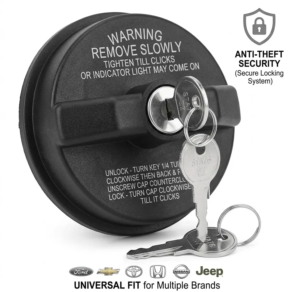 Anti-Theft Locking Gas Cap - Universal Fit for Ford, Chevrolet, Toyota, Honda, Nissan, Jeep - Automotive Replacement Part, Car Accessory for Vehicle Fuel Security, Car Accessories, Anti-Theft Security