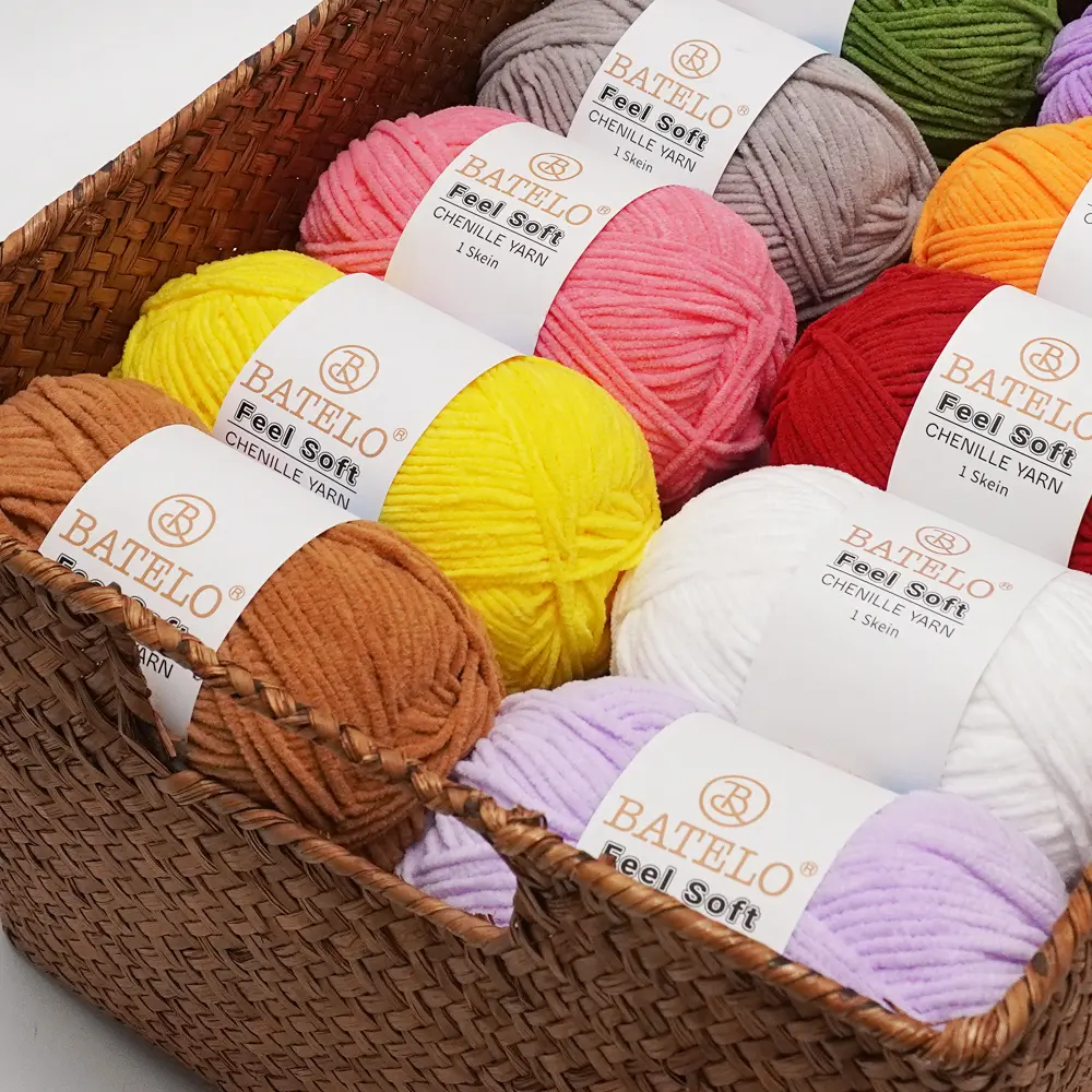 BATELO 4-Pack Light Thin Chenille Yarn - Soft Plush Polyester (1.7oz, 142yds) Beginner Friendly Knitting & Crochet Kit for Amigurumi, Crochet Items