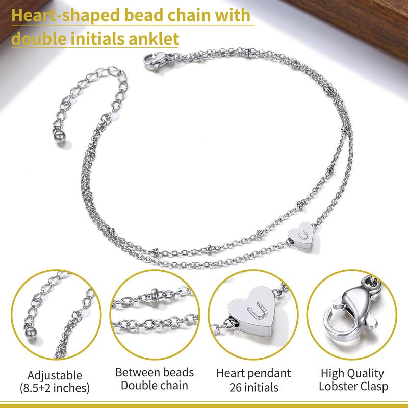 PROSTEEL Initial Heart Charm Anklet 26 Letters Double Layers Stainless Steel Chain Unique Design Anklet 8-10.5 Inch Adjustable For Women Gift Box PROSTEEL Initial Heart Charm Anklet 26 Letters Double Layers Stainless Steel Chain Unique Design Anklet 8-10.5 Inch Adjustable For Women Gift Box