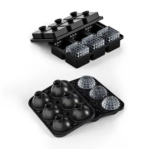 Premium Crystal Ice Cube Trays, Large Diamond Pattern Molds, 2-Pack Black Silicone Ice Makers for Whiskey and Cocktails, Round and Square Shapes, BPA Free