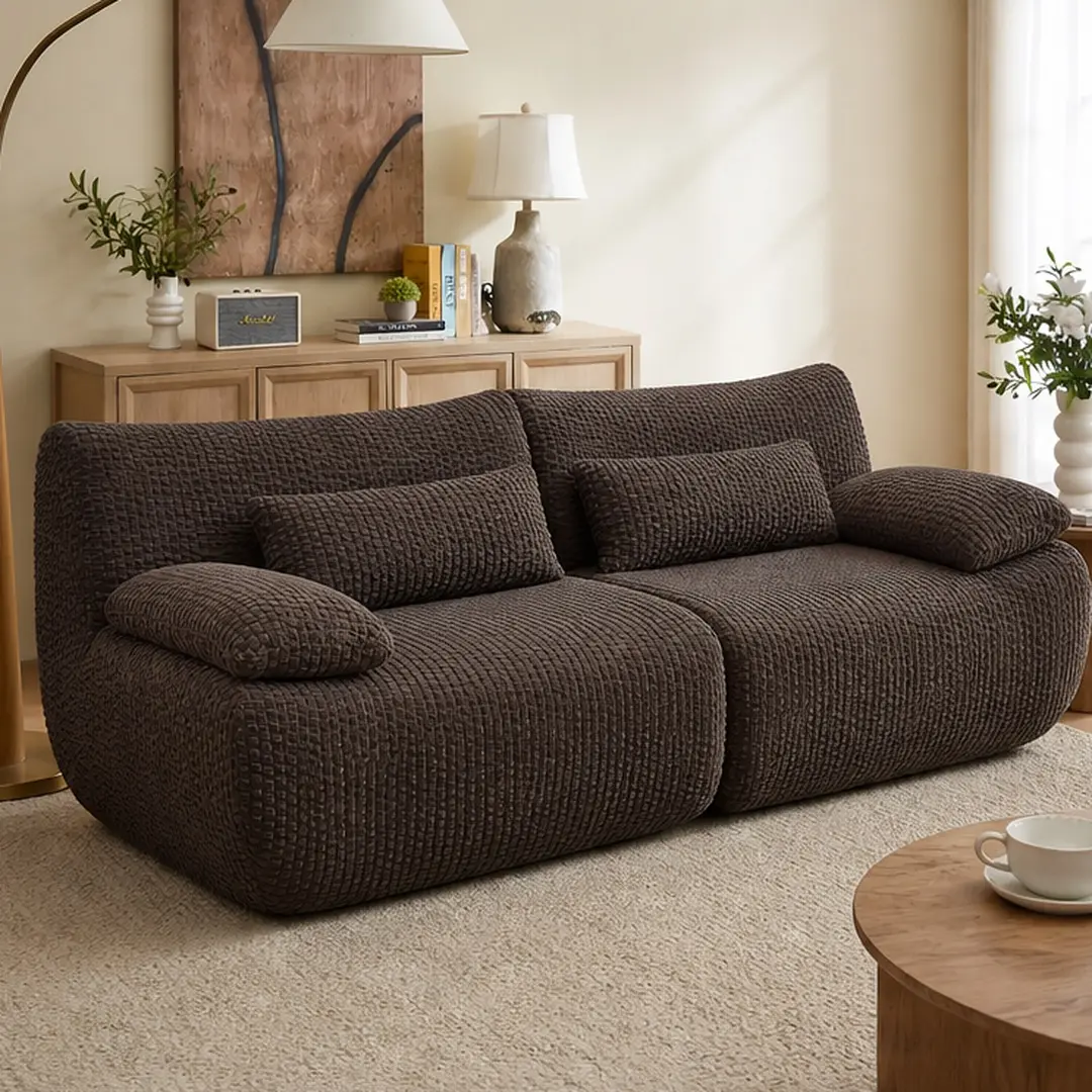 Corduroy Fabric Sofa - 2-Seat Modern Modular Oversized Loveseat, Cloud Couch, Sponge & Pocket Spring Support, No Assembly Required, Brown Living Room Furniture for Apartments