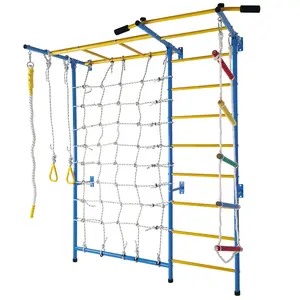7 in 1 Indoor Playground Laddeer Wall Gym With Monkey Bars,Rope Ladder,Rope Wall, Pull-up Bar, Wall Ladder, Rope, And Gymnastic Rings