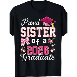 100% Cotton Women's 2026 Graduate Sister T Shirt Soft Lightweight Crewneck Tee with 2026 Number Design Casual Graduation Party Outfit Casual Attire for Sister Celebrations Regular Fit H Line Short Sleeve Top