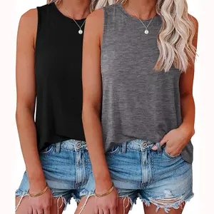 1/2Pack Womens Crew Neck Tank Tops Casual Loose Fit Sleeveless Shirt
