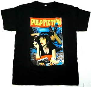 [Sale Up To 50%] Pulp Fiction T-Shirt Distressed Movie Poster Tee Men'S 100% Cotton Black New, Unisex Reprint Cotton Graphic Shirts, Trending USA Tee