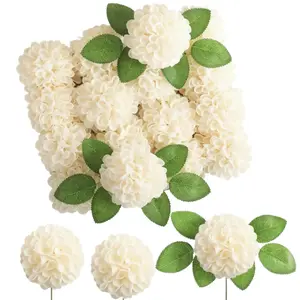 25 PCS Realistic Ivory Foam Artificial Hydrangea Flowers with Stems, Decorative DIY Wedding Bouquet Supplies, Home Decor & Party Table Centerpiece Ornaments