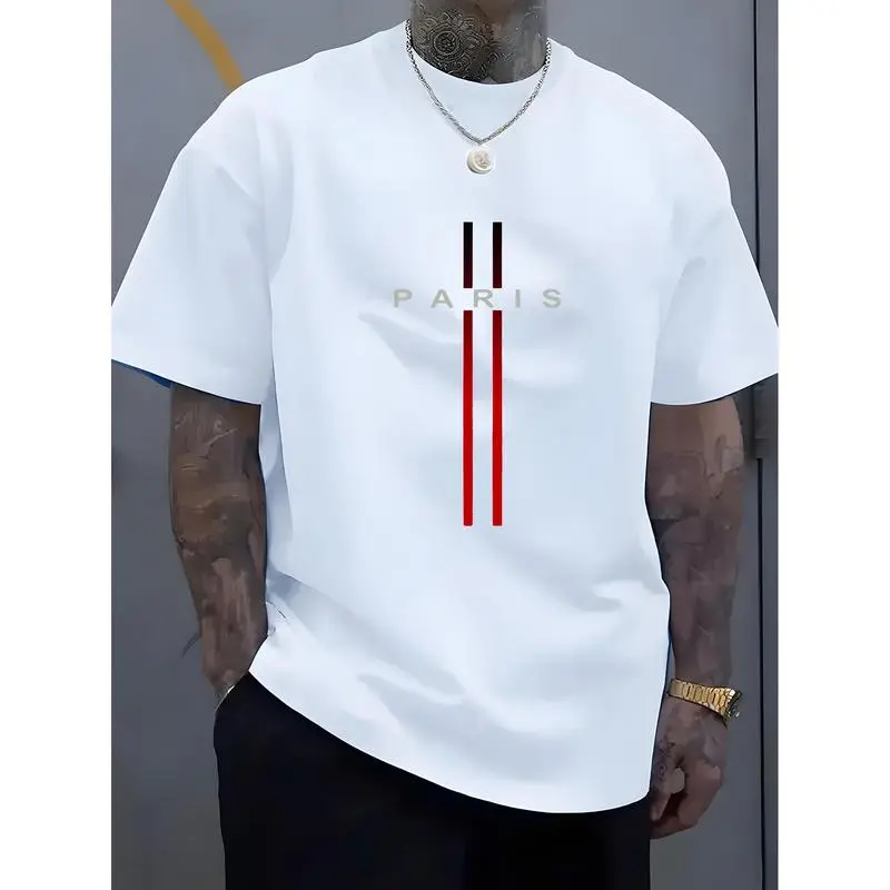 Men's Graphic T-Shirt with Paris Digital Print, 100% Cotton Streetwear Top, Soft and Breathable for All Seasons, Tshirt, Casual, Fabric, Regular Fit, Shortsleeve, Classic, Menswear, Paris Graphic, Printed Logo, 3Xl, Refer To Size Chart