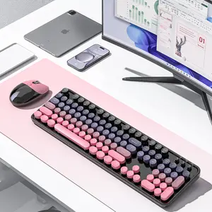 MOFii Berry Pink Color Block Dual-Mode Keyboard & Mouse Combo, Silent Long Battery Life Wireless Office Set, Rechargeable Office Keyboard, US QWERTY Layout