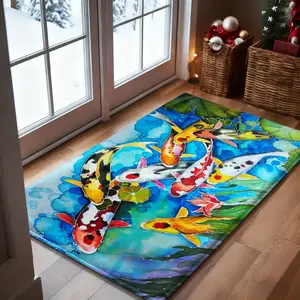 Koi fish in pond with lotus leaves 1-Piece Bathroom Mat, Soft Bath Mat, Absorbent High-Quality Bathroom Carpet, Non-Slip and Comfortable Bathroom Mat, Suitable for Bathroom Floors, Sinks, Bathtu, Bathroom Rug