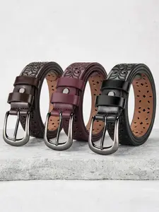 Women's Vintage Hollow Out Waist Belt with Floral Turquoise Carving, Retro Fashion Design, Unisex, Perfect for Casual Occasions, Fashion Vintage Belts