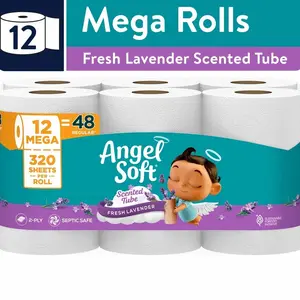 Angel Soft 2-Ply Toilet Paper, Fresh Lavender Scented Tube, 12 Mega Rolls, 320 Sheets per Roll