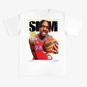 SLAM Tyrese Maxey Catch Me If You Can T-Shirt – Philadelphia 76ers Basketball Vintage Graphic Tee for Fans.