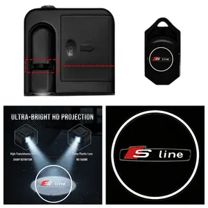4-Pack Audi Sline Logo Car Door LED Welcome Projector Lights, Compatible with Audi Series Vehicles, Peel-and-Stick Drill-Free Non-Destructive Installation Waterproof Courtesy Lights