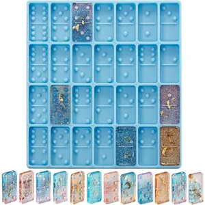 Domino Mold for Resin Domino Mold for Epoxy Candy Clay Chocolate Mould 28 Cavities Silicone Mould Pendant Epoxy Cake Jewelry Making Tool(Classical,Blue)