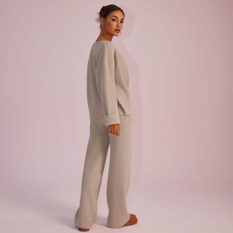 Joyfunear Women's Oversized Knit Sweater & Wide-Leg Pants Set - Cozy Casual Two-Piece for Comfortable Home Wear - Pink Colorway Chic Chunky