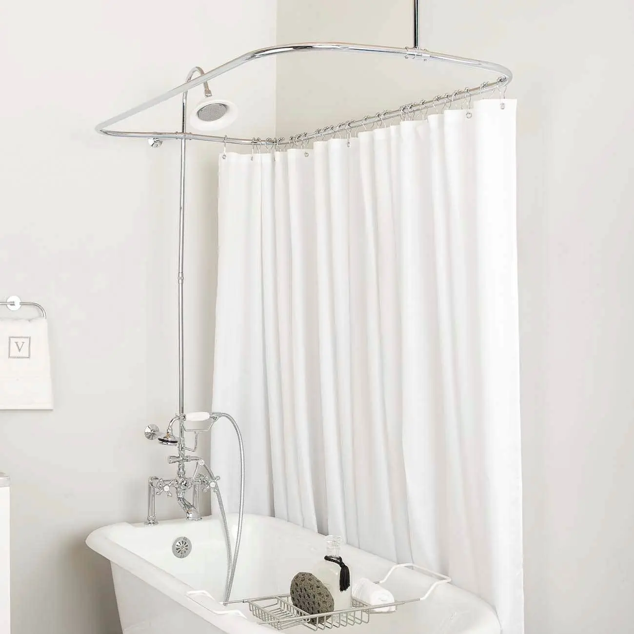 Mason Hill 54 Inch Chrome Clawfoot Tub Deck Mount Shower Enclosure with Faucet and Sunflower Shower Head