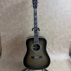 Professional Grey D45 Acoustic Guitar, Bone Nuts, Fully Enclosed Buttons, 20 Frets, Spruce Top, 41 Inch, High Sound Quality, Country, Pop, Blues