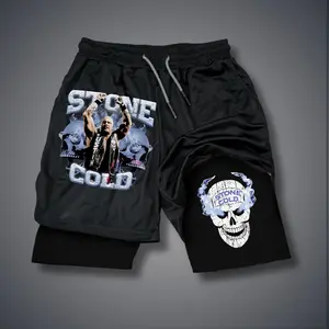 WWE Double-Layer Sports Shorts Graphic Shorts Black Shorts Camo Shorts Streetwear Shorts Men Outfits Men Short Shorts Vacation Outfits Shorts