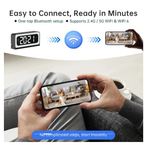 Smart Digital Clock Camera with Dual Band WiFi (5GHz & 2.4GHz) | Home Security & Real-Time Monitoring System