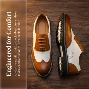 Classic Brown & White Wingtip Brogue Oxford Shoes, Men’s Two-Tone Lace-Up Dress Shoes for Weddings, Prom & Casual Wear