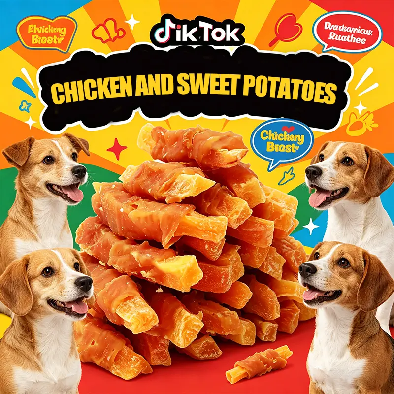 HELETY Chicken Meat Wrapped with Sweet Potato Jerk Curd Dog Treats - Rawhide-Free, Limited Ingredient, Easy Digestion, Delicious Real Chicken & Sweet Potato