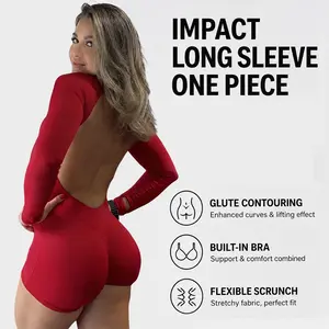 DEEFY Impact Long Sleeve One Piece Seamless Gym Unitard Women Bralette Workout Activewear Yoga Fitness