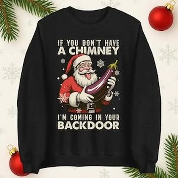 If You Dont have A Chimney Im coming In Your backdoor Funny Santa Christmas Jumper, Xmas Rude Sweater, Adults Offensive Xmas Hoodie