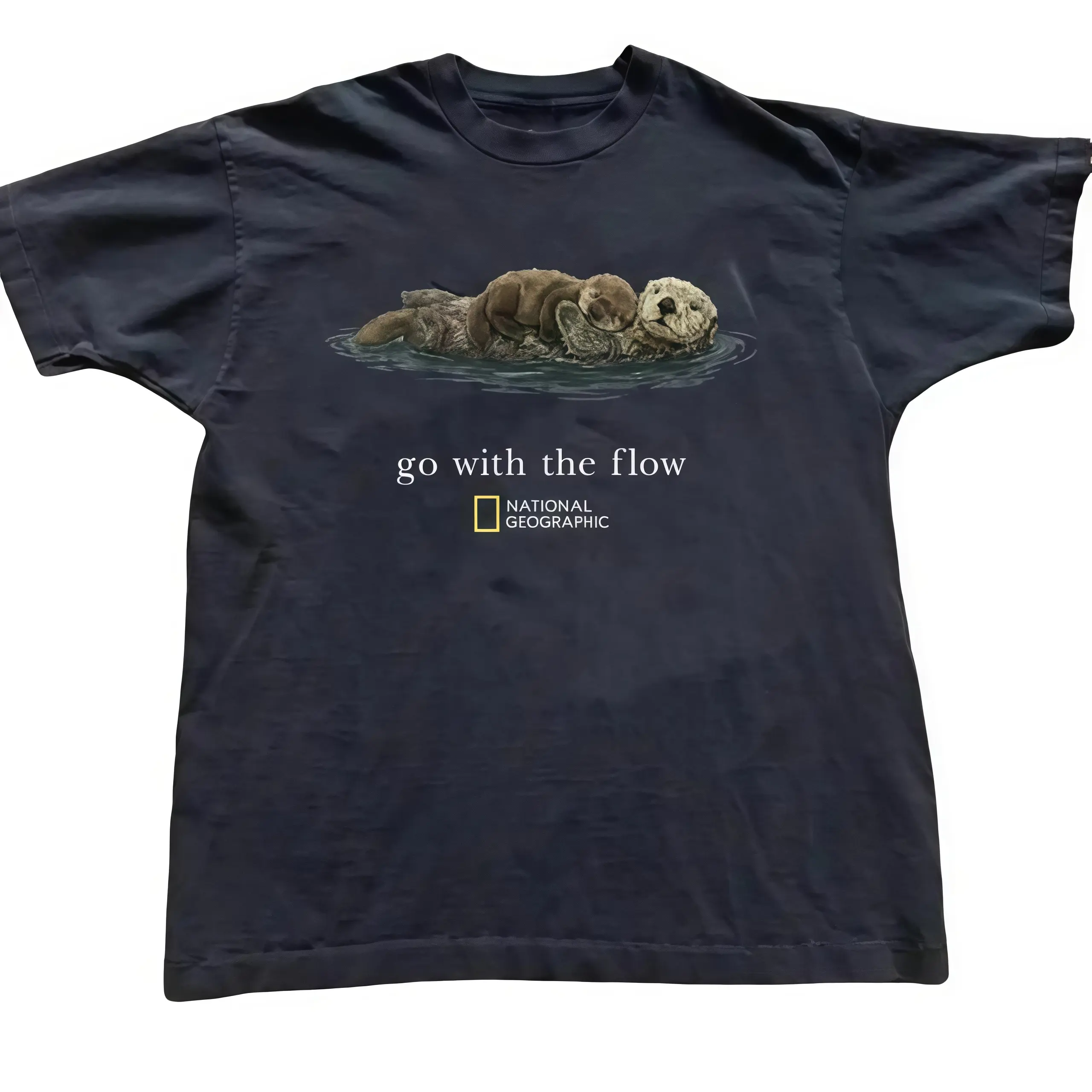 Vintage National Geographic Otter Graphic T-shirt Cool go with the flow Retro summer OOTD Casual Cotton Menswear Crew Neck Graphic Print Tee Top Womenswear Streetwear Tshirt