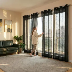 Window Wear 4 Panels 34X84Inch Shining Diamond On Linen Look Curtains Grommet Top Window Treatments For Home Decor Soft Natural Texture Interior Decoration Accessories Ft2930 Home Textile curtains curtains for bedroom cortinas para salas