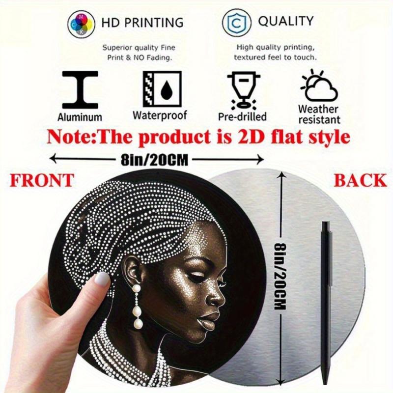 1 Piece, African American Women Wearing Pearl and Beaded Headpiece Aluminum Foil Wall Art - 8x8inch Round Wreath Logo, Suitable for Home, Office, Wedding Decoration - Elegant Holiday Gift for Christmas, Thanksgiving, Valentine's Day, African American Home