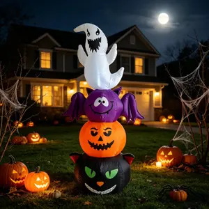 1pc 70.86ft Light-up Four Elves Combined Inflatable Model for Halloween, Decor Prop for Outdoor Venue Styling
