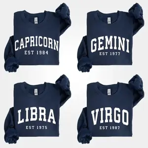[Leave A Note Or Not Est Year] Custom Zodiac Sweatshirt - Personalized Year Astrology Pullover, Unisex Crewneck, Cute Horoscope Birthday Gift, Celestial Sign Outfit 2025 - Al