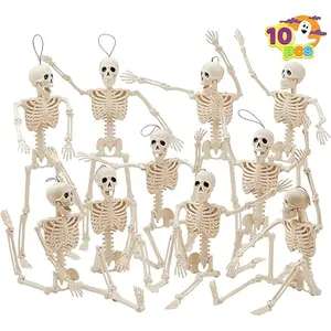 10 PCS 16" Halloween Skeleton Decor, Full Body Stayable Movable Joints, Posable Hanging Skeletons for Halloween Decoration, Yard, Graveyard, Haunted House Props, Spooky Scene Party Favor