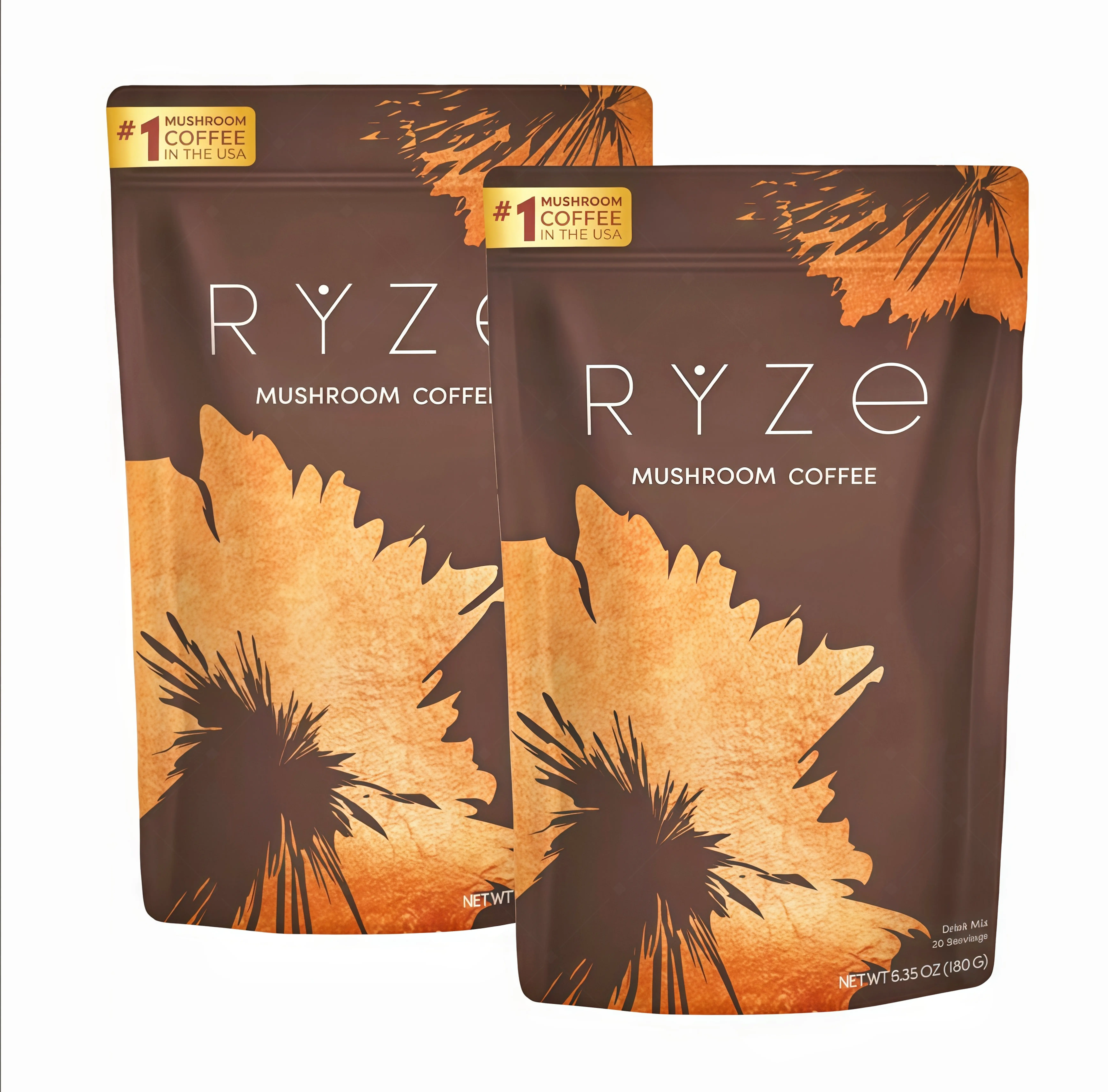 2 Pcs RYZE Mushroom Coffee USDA Organic with 6 Adaptogenic Mushrooms and MCT Oil DE USA Grown Instant Coffee for Better Energy, Focus, Digestion, Immunity with Turkey Tail, Shitake, Lion's Mane, 30 Servings Vitamin