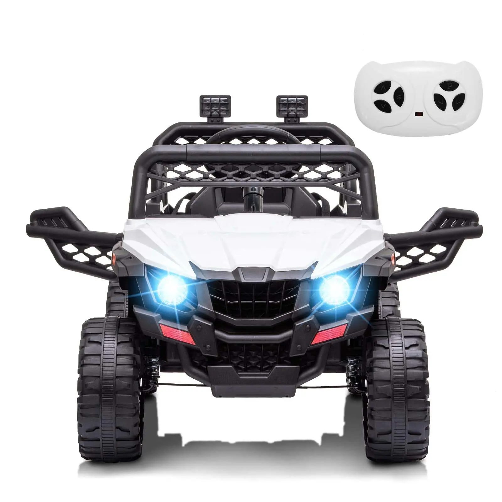 GARVEE 12V Rechargeable Battery-Powered Toddler Ride On ATV, 4-Wheel UTV with Parental Remote Control, Manual Mode, Spring Suspension, LED Lights, Music for Outdoor Play, White