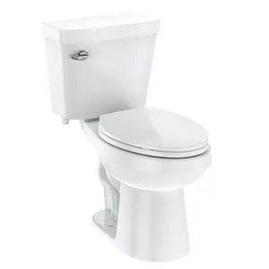 Garvee Two-Piece ADA Compliant Elongated Toilet. 19" Universal Height. Soft Close Seat. Rear Flush. 1.28 GPF Siphonic Flush. 12" Rough-In. Commercial Use. Cotton White