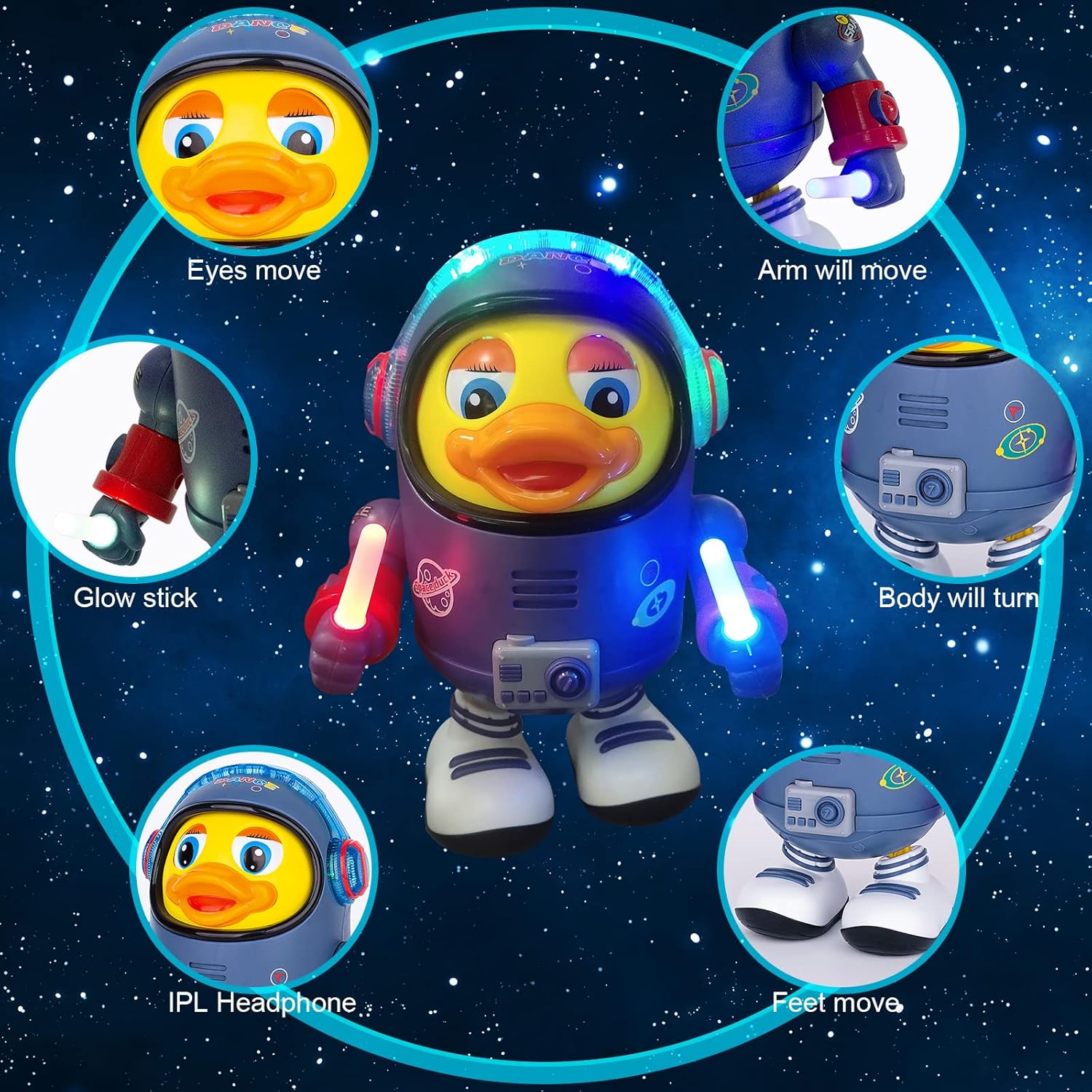 Berry President Electric Space Duck, Electric Toys with Lights and Sounds, Moving Walking Dancing Toys for Kids