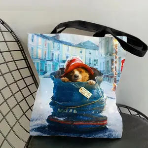 Cute P-Paddington Bear Storage Bags Canvas Double-Sided Print Tote Bag Large Capacity Shoulder Students Festive Fashion Eco Outdoor Picnic Travel High Quality Shopping Handbag Machine Washable Foldable Reusable