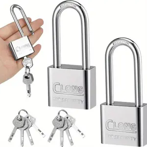 Long Shackle Padlock with Key, Security Lock, Durable Stainless Steel Padlock, Perfect for Sheds, Gym Lockers, Fences & Garages, Ideal Gift for Housewarming & Moving