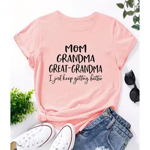 Mom Grandma Great Grandma Shirt, Mom & Grandma Letter Print T-Shirt, Mother's Day Gift For Mom Grandma, Short Sleeve Crew Neck Casual Top, Women's Clothing